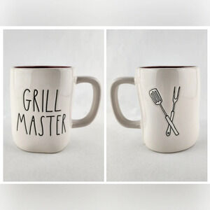 ⭐️2/ $50⭐️ Rae Dunn White  Ceramic Coffee Tea Mug Large Letters GRILL MASTER BBQ